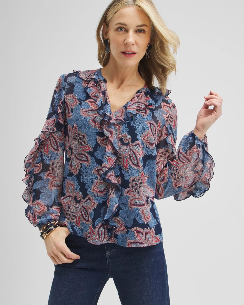 Ruffle Detail Floral Blouse Chico's